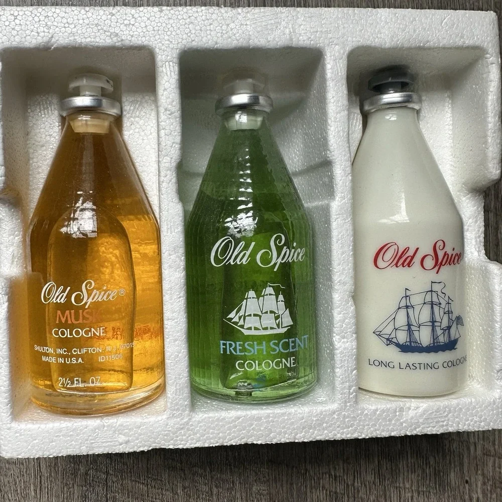 VINTAGE OLD SPICE COLOGNE ASSORTMENT 3 CIB ORIGINAL MUSK FRESH SCENT LEATHER NEW
